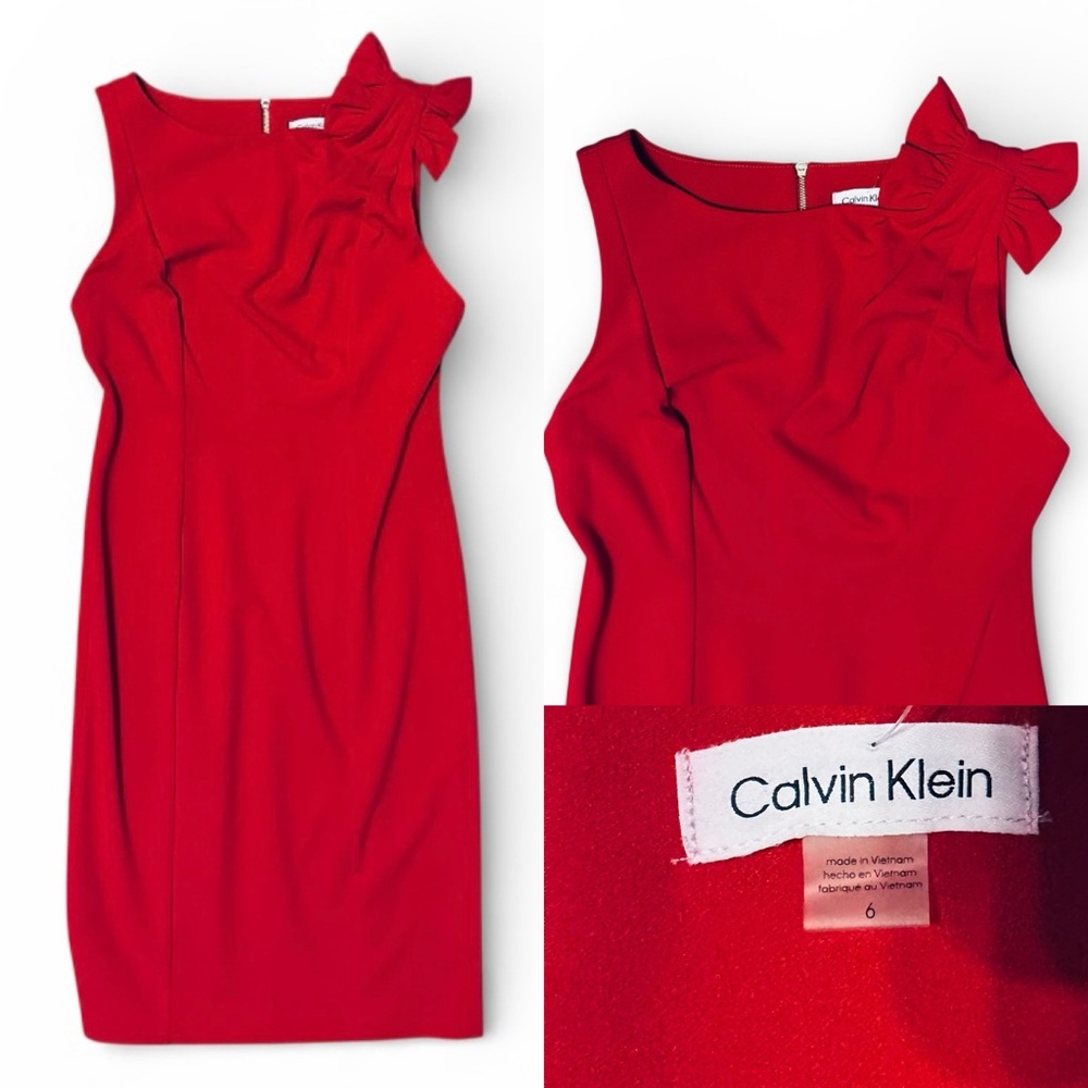 Calvin Klein
Women's Bow-Trim Boat-Neck Sheath Dress Size 6 NEW WITH TAGS RED - Picture 3 of 10
